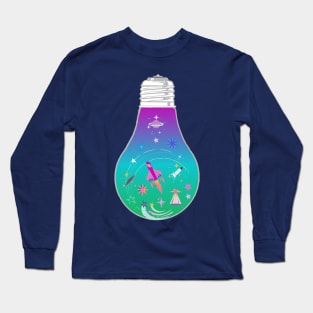 Space ship and planet light bulb - Kawaii Long Sleeve T-Shirt